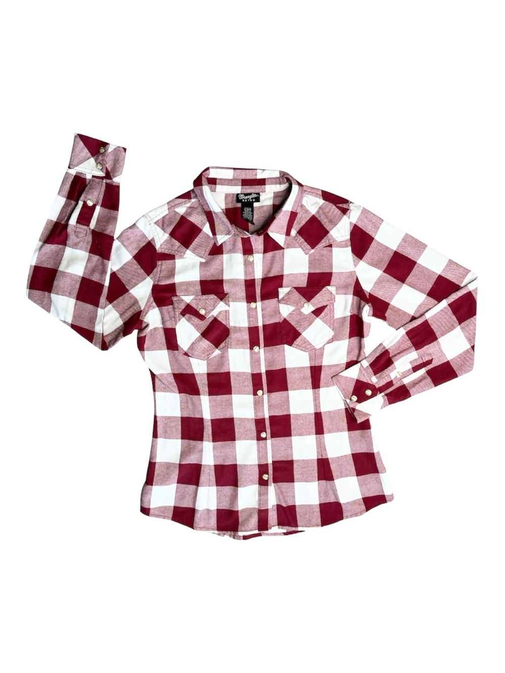 WRANGLER RETRO Women’s Red and White Plaid Button Down Western Shirt